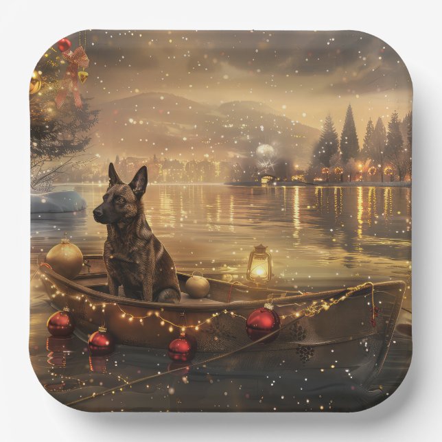 Belgian Malinoi Christmas Festive Voyage Paper Plate (Front)