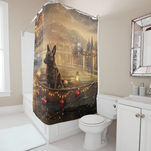 Belgian Malinoi Christmas Festive Voyage Shower Curtain (In Situ)