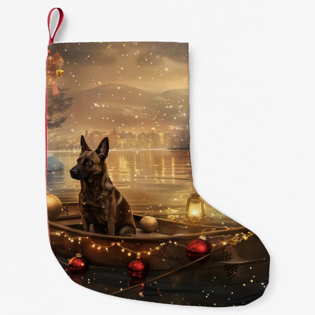 Belgian Malinoi Christmas Festive Voyage Small Christmas Stocking (Front)