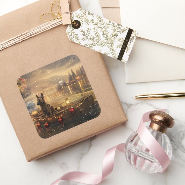 Belgian Malinoi Christmas Festive Voyage Square Sticker (Gifting)