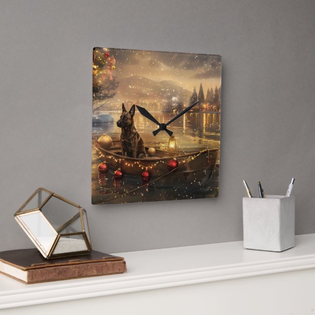 Belgian Malinoi Christmas Festive Voyage Square Wall Clock (Office)