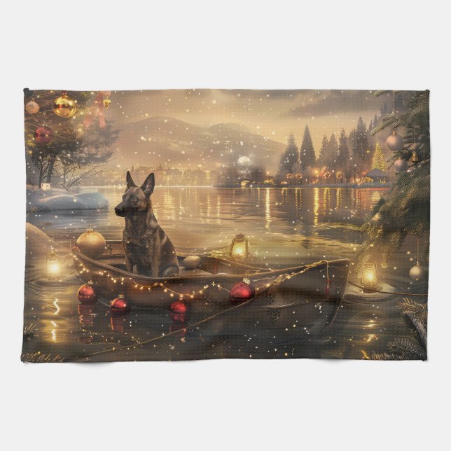 Belgian Malinoi Christmas Festive Voyage Tea Towel (Horizontal)