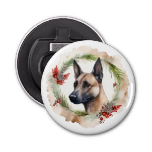 Belgian Malinoi Christmas Wreath Festive Pup Bottle Opener