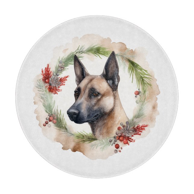 Belgian Malinoi Christmas Wreath Festive Pup  Cutting Board (Front)