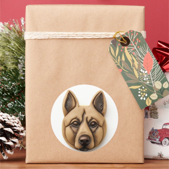 Belgian Malinoi Dog 3D Inspired Classic Round Sticker (Holiday)