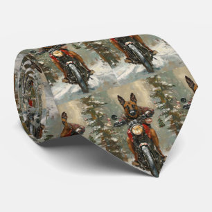 Belgian Malinoi Dog Riding Motorcycle Christmas  Tie