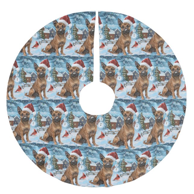 Belgian Malinoi Dog Winter Wonderland Christmas  Brushed Polyester Tree Skirt (Front)