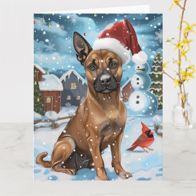 Belgian Malinoi Dog Winter Wonderland Christmas  Card (Yellow Flower)