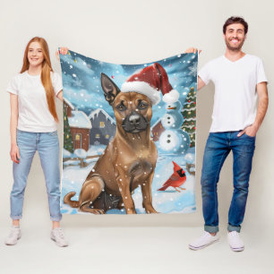 Belgian Malinoi Dog Winter Wonderland Christmas  Fleece Blanket