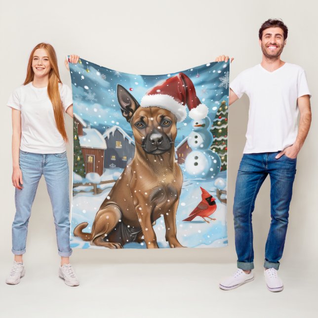 Belgian Malinoi Dog Winter Wonderland Christmas  Fleece Blanket (In Situ)