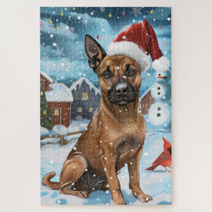 Belgian Malinoi Dog Winter Wonderland Christmas  Jigsaw Puzzle