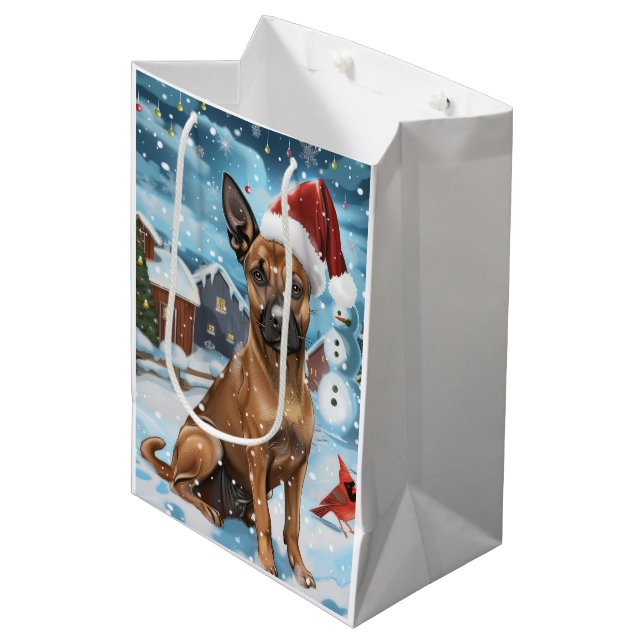 Belgian Malinoi Dog Winter Wonderland Christmas  Medium Gift Bag (Front Angled)