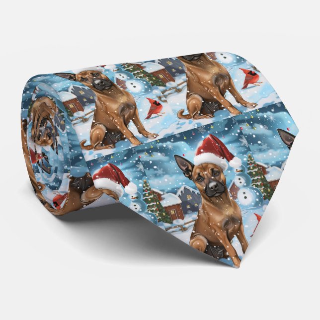 Belgian Malinoi Dog Winter Wonderland Christmas  Tie (Rolled)