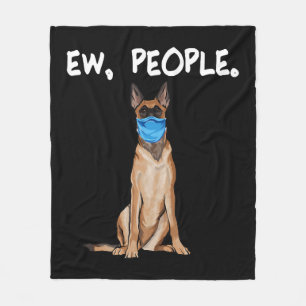 Belgian Malinoi Ew People Dog Wearing Face Mask Fleece Blanket