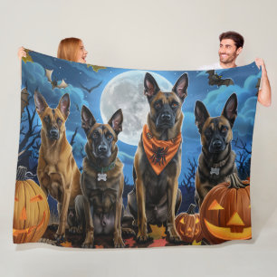 Belgian Malinoi Halloween Spooky Fleece Blanket