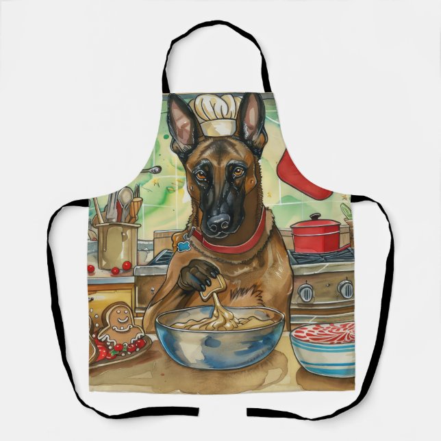 Belgian Malinoi Holiday Baking: Festive Christmas Apron (Front)