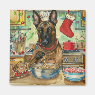 Belgian Malinoi Holiday Baking: Festive Christmas Magnet