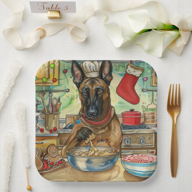 Belgian Malinoi Holiday Baking: Festive Christmas Paper Plate (Wedding)