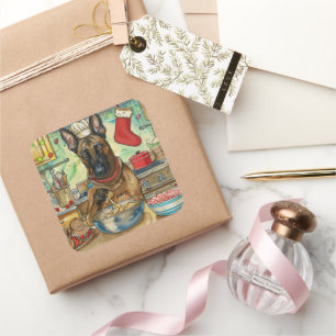 Belgian Malinoi Holiday Baking: Festive Christmas Square Sticker