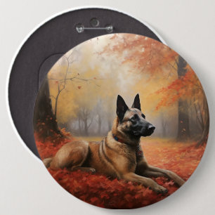Belgian Malinoi in Autumn Leaves Fall Inspire 6 Cm Round Badge