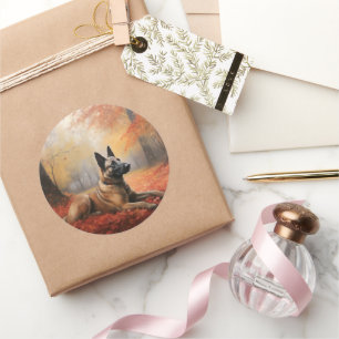 Belgian Malinoi in Autumn Leaves Fall Inspire  Classic Round Sticker