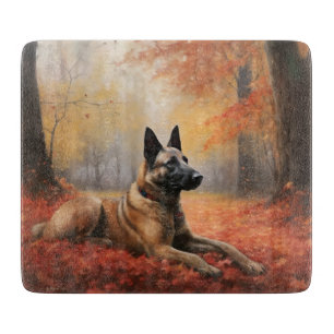Belgian Malinoi in Autumn Leaves Fall Inspire  Cutting Board