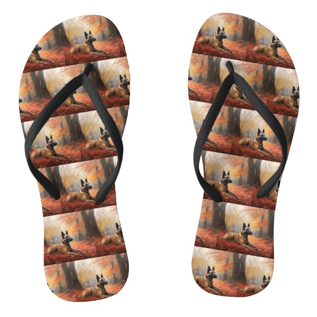 Belgian Malinoi in Autumn Leaves Fall Inspire  Flip Flops (Footbed)