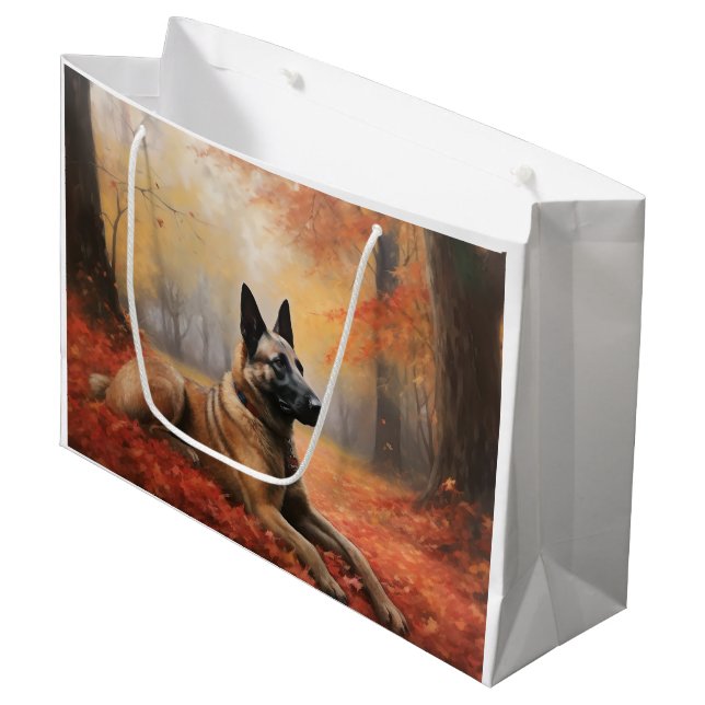 Belgian Malinoi in Autumn Leaves Fall Inspire  Large Gift Bag (Front Angled)