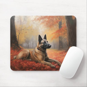 Belgian Malinoi in Autumn Leaves Fall Inspire  Mouse Mat