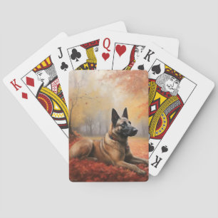 Belgian Malinoi in Autumn Leaves Fall Inspire  Playing Cards