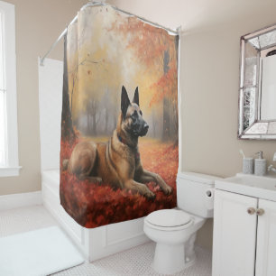 Belgian Malinoi in Autumn Leaves Fall Inspire  Shower Curtain