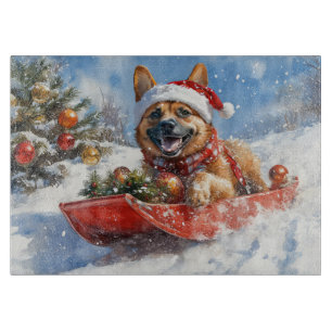 Belgian Malinoi in Sledge Let it Snow Christmas Cutting Board