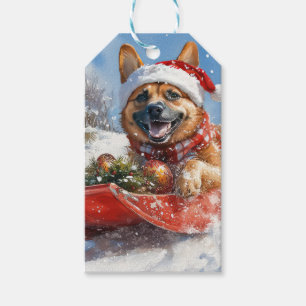 Belgian Malinoi in Sledge Let it Snow Christmas Gift Tags