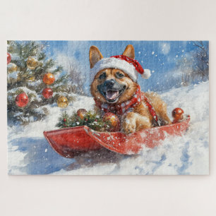 Belgian Malinoi in Sledge Let it Snow Christmas Jigsaw Puzzle