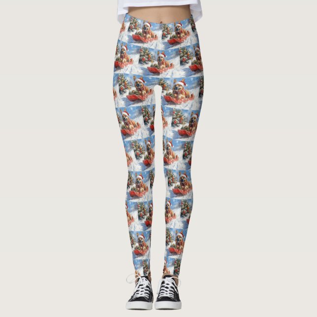 Belgian Malinoi in Sledge Let it Snow Christmas Leggings (Front)