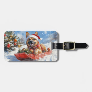 Belgian Malinoi in Sledge Let it Snow Christmas Luggage Tag