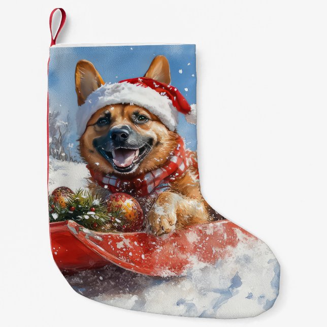 Belgian Malinoi in Sledge Let it Snow Christmas Small Christmas Stocking (Front)