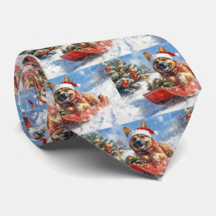 Belgian Malinoi in Sledge Let it Snow Christmas Tie
