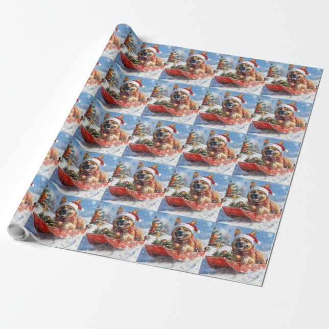 Belgian Malinoi in Sledge Let it Snow Christmas Wrapping Paper (Unrolled)