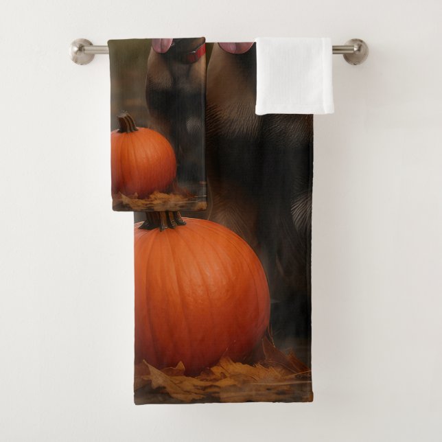 Belgian Malinoi Puppy Autumn Delight Pumpkin  Bath Towel Set (Insitu)