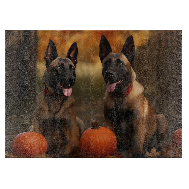 Belgian Malinoi Puppy Autumn Delight Pumpkin  Cutting Board (Front)