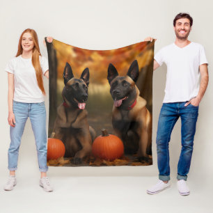 Belgian Malinoi Puppy Autumn Delight Pumpkin  Fleece Blanket