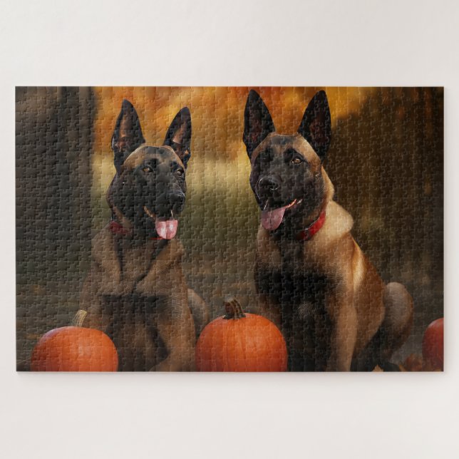 Belgian Malinoi Puppy Autumn Delight Pumpkin  Jigsaw Puzzle (Horizontal)