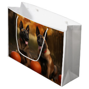 Belgian Malinoi Puppy Autumn Delight Pumpkin  Large Gift Bag