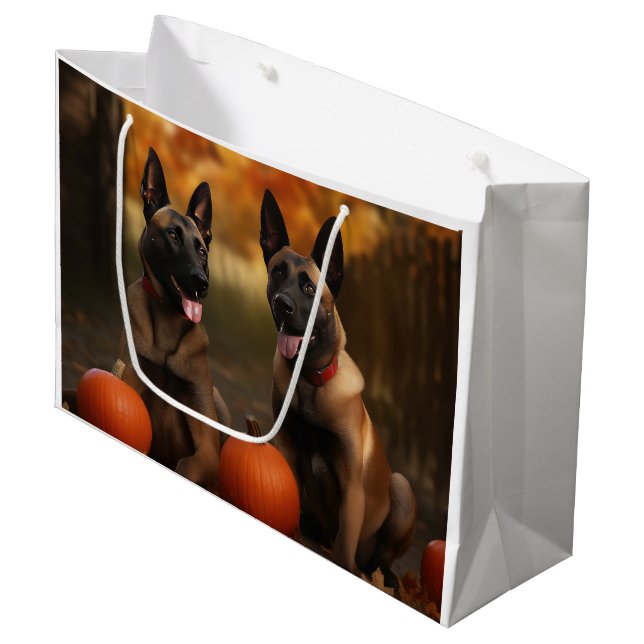 Belgian Malinoi Puppy Autumn Delight Pumpkin  Large Gift Bag (Front Angled)