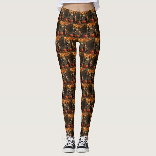 Belgian Malinoi Puppy Autumn Delight Pumpkin  Leggings (Front)