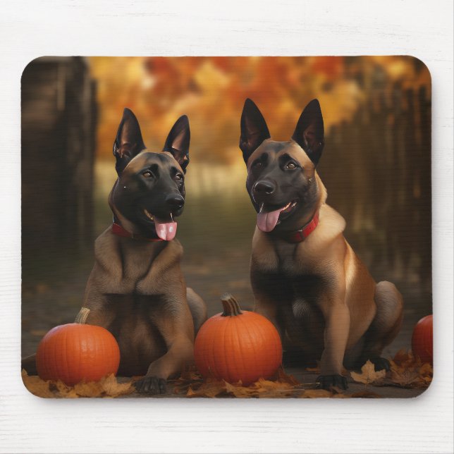 Belgian Malinoi Puppy Autumn Delight Pumpkin  Mouse Mat (Front)