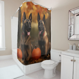Belgian Malinoi Puppy Autumn Delight Pumpkin  Shower Curtain