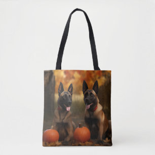 Belgian Malinoi Puppy Autumn Delight Pumpkin Tote Bag