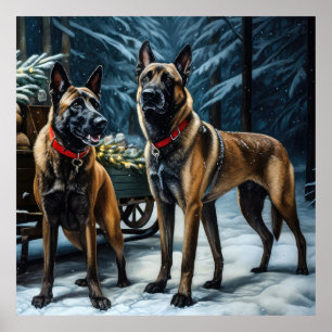 Belgian Malinoi Snowy Sleigh Christmas Decor